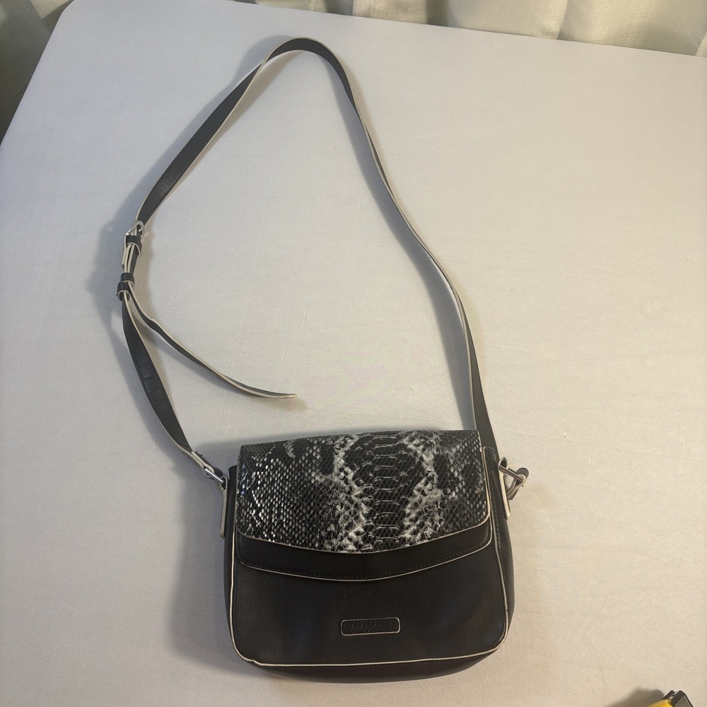 Vera Bradley Twice As Nice Crossbody Bag Black Python Flap Faux Leather Purse